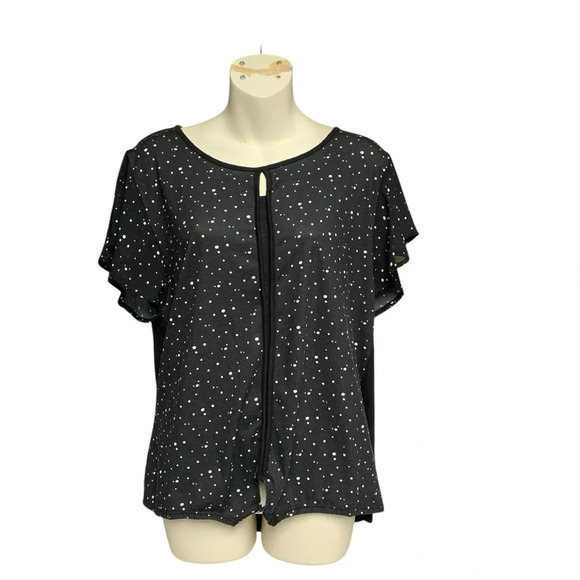 Christopher & Banks large black/white dotted top  sheer sleeves - Picture 1 of 9
